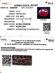 6.62/CT Natural Mozambique Ruby with Govt. Lab Certificate-RUBY9T